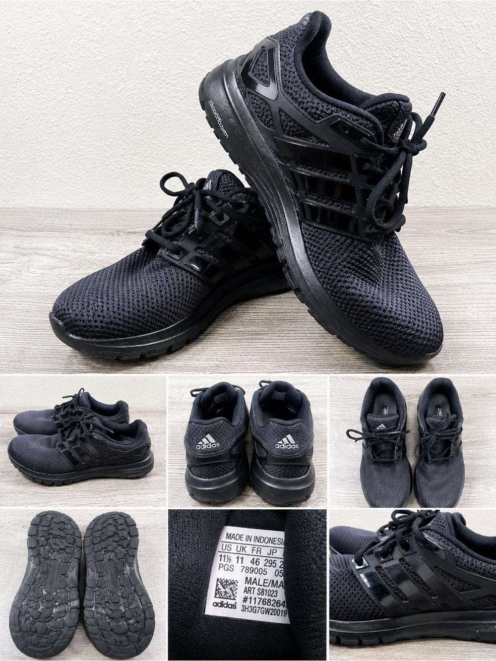 Adidas Cloudfoam AllBlack Running Sneakers Men’s Size 11.5Lightweight Athletics